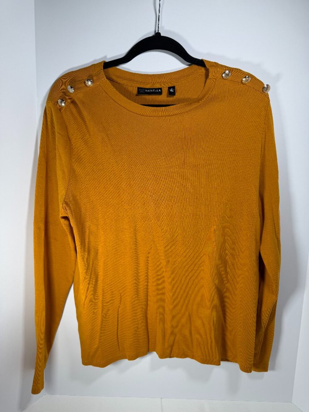 Rafaella Mustard Button-Shoulder Long Sleeve Top